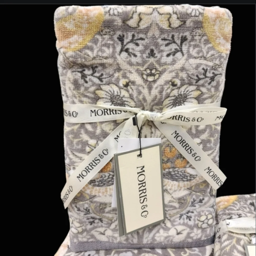 6pc Morris & Co Strawberry Thief Bird & Floral Velour Bath Hand Tip Towel Set